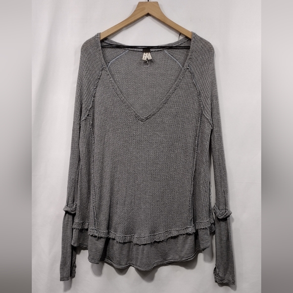 Free People Laguna Thermal Top Women's S Gray Boho Lagenlook Retro Casual Comfy - Picture 2 of 11